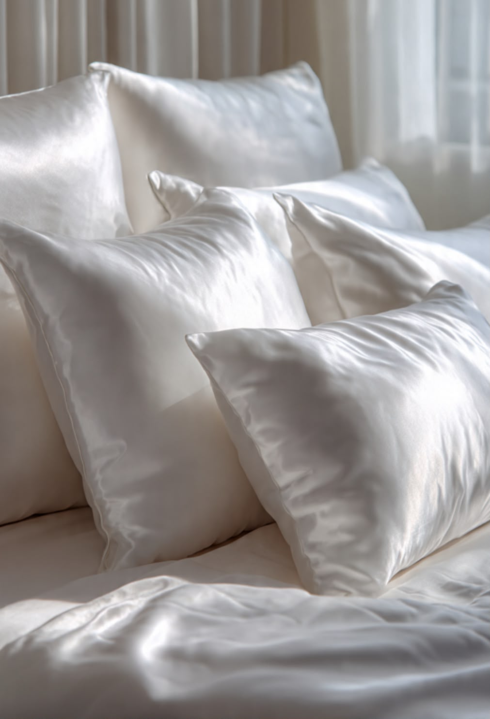 Sateen sheen pillowcases on a luxury bed